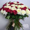Букет из 101 красной и белой розы под ленту